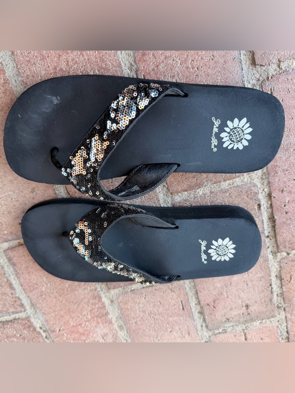 Blingy, sequined black slippers/ flip flops, size 9 women’s